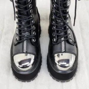 Gravedigger Unisex Chrome Toe Cap Platform Combat Goth Punk Boots Gravedigger Mens Spiked Ankle Boots | Demonia, Metal Toe Cap main image 2